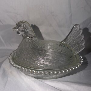 Vintage Clear Glass Hen on Nest